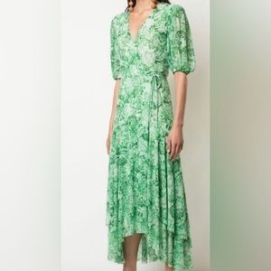 GANNI Green Floral Wrap Dress